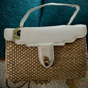 NEW! Authentic Original Vintage Zenith Woven Straw and Leather Handbag/Purse 🌸